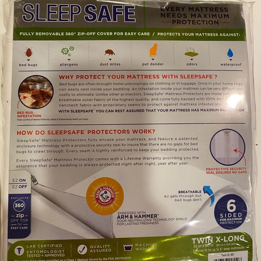 Sleep Safe PREMIUM Mattress Protector - Twin XLong - NWT